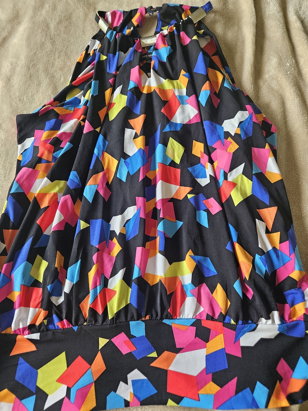 Premise Black Tank Top with Bright Multicolor Geometric Print
